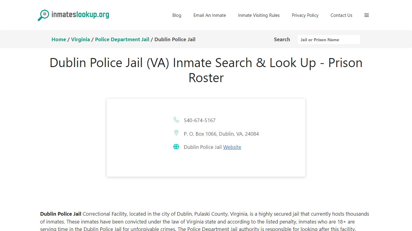 Dublin Police Jail (VA) Inmate Search & Look Up - Prison Roster