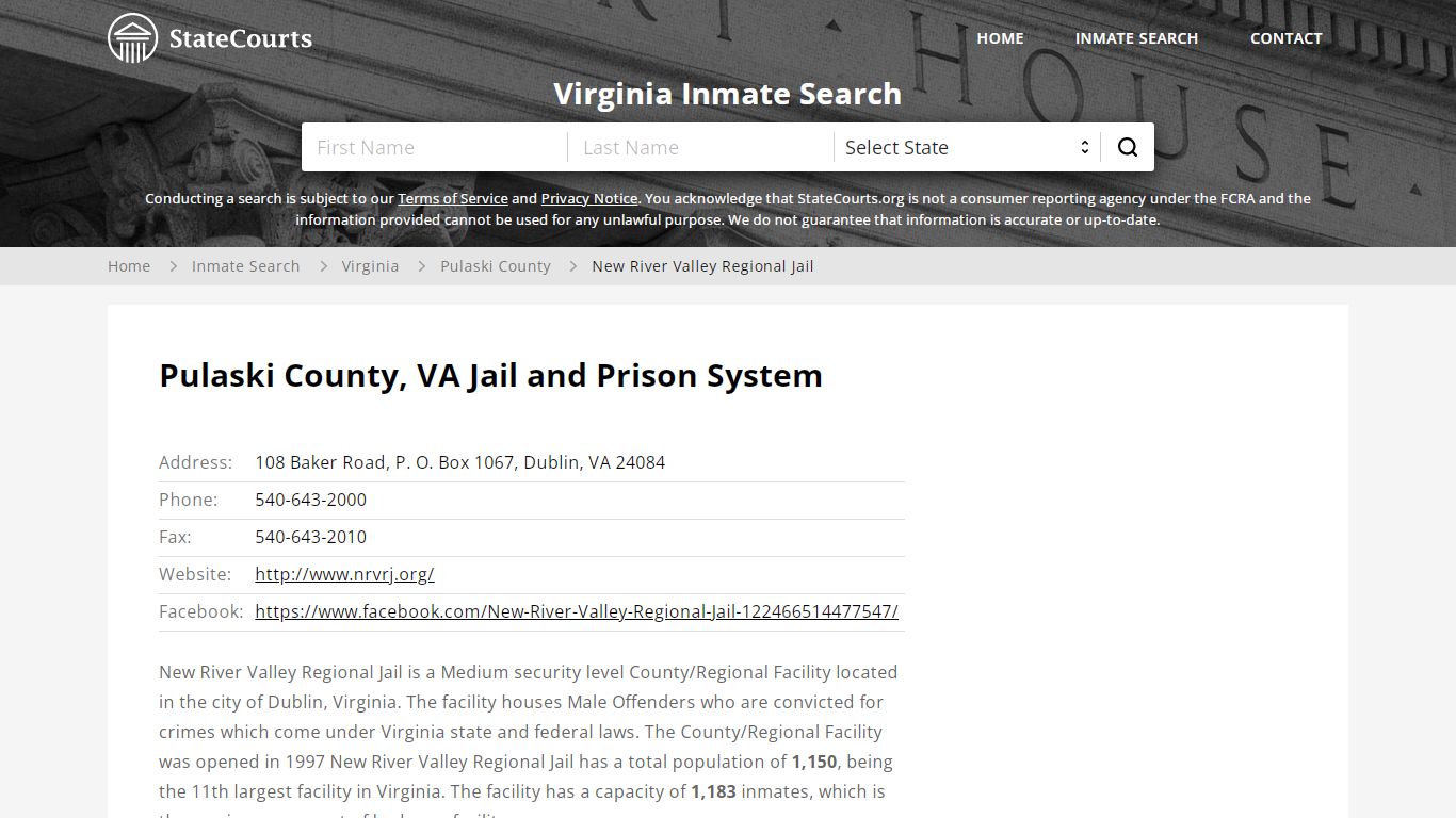 New River Valley Regional Jail Inmate Records Search, Virginia ...